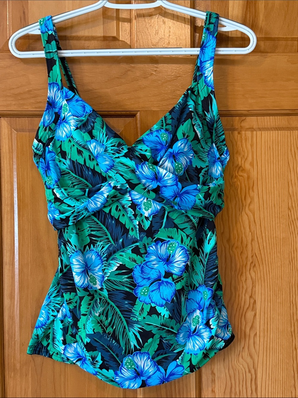 Lands' End Blue & Green Floral swim Top